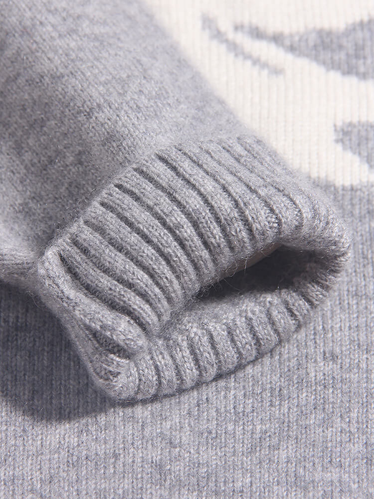 Gray Ribbon Bow Intarsia Cashmere Crewneck Sweater